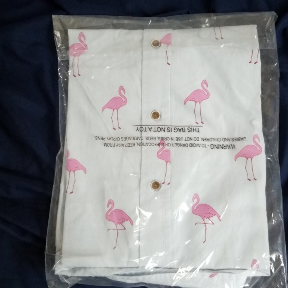Blue Flamingo Button Up Short Sleeve Shirt